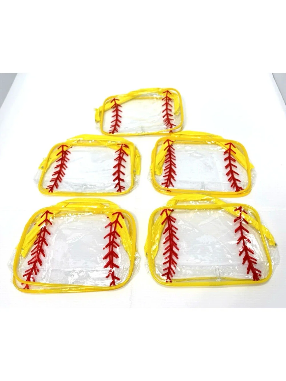 Clear Baseball Stitch Pouch Set Yellow Travel Cosmetic Makeup Organizers Zipper